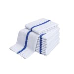 white kitchen towel with a blue line