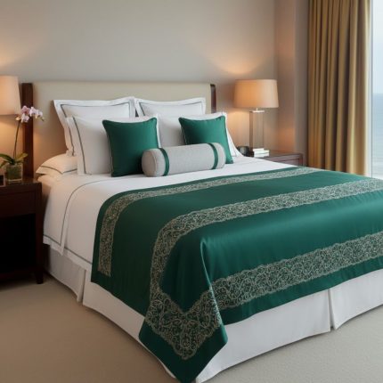white and green duvet and bedsheets set on bed