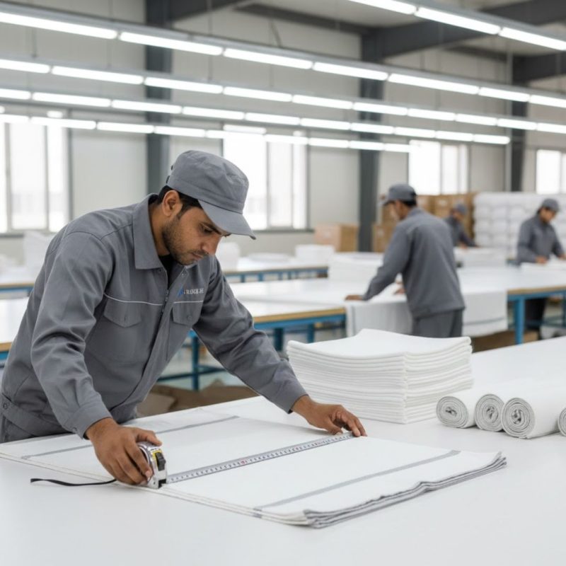 a men while measuring the sheets